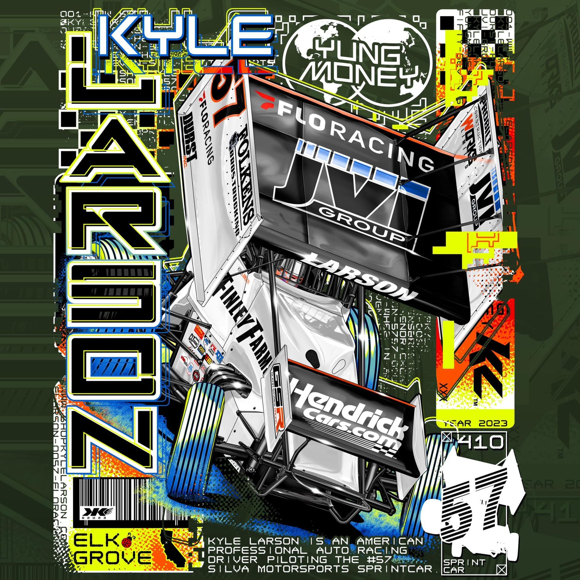 A poster of a race car with the name kyle jarrett on it