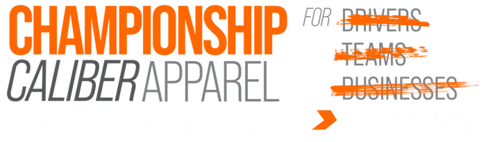 A logo for a championship caliber apparel for drivers teams and businesses