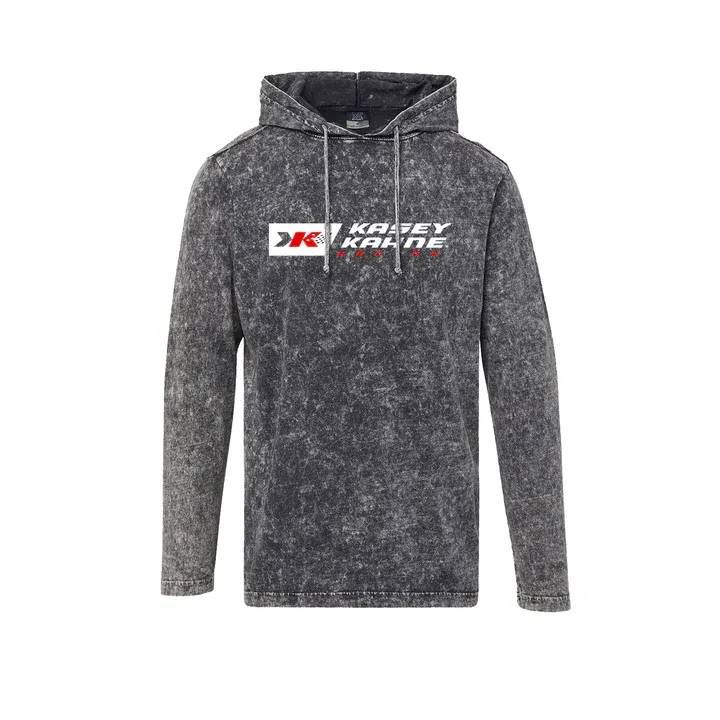 A blue and yellow race car is on a dark blue background.