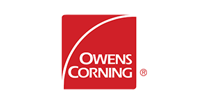 The logo for owens corning is a red square with a white line in the middle.