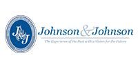 Johnson & Johnson logo with blue circular emblem and black text on white background