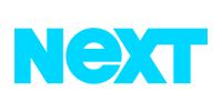 Blue “Next” logo on a white background