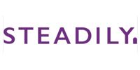 Purple “STEADILY” text on a white background