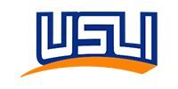Blue “USU” logo with an orange curved underline