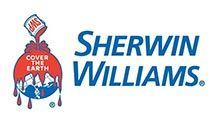Sherwin-Williams logo: Paint can pouring red paint over a globe, blue text