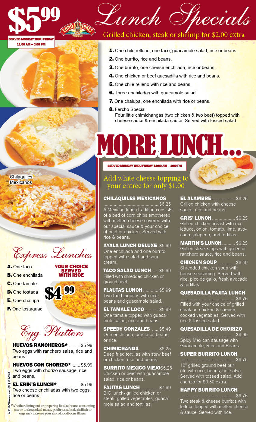 Mexico Viejo Lunch Specials Menu