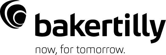 The bakertilly logo is black and white and says now for tomorrow.
