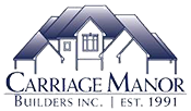 The logo for carriage manor builders inc. was established in 1991.