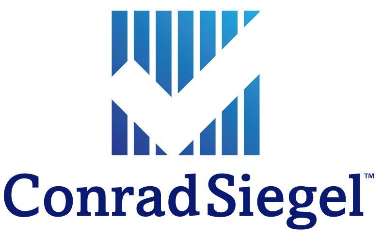 A blue and white logo for conrad siegel