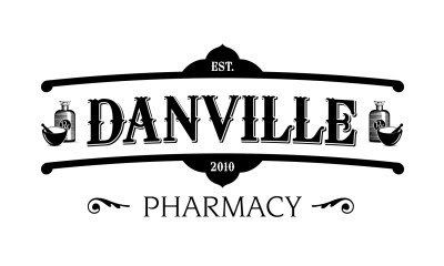 A black and white logo for danville pharmacy.