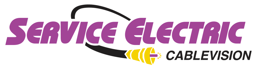 A purple and yellow logo for service electric cablevision