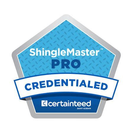 ShingleMaster Pro credentialed badge with blue and white Certained logo