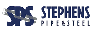 SPS Stephens Pipe & Steel logo with blue lettering and gray swoosh icon