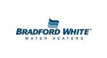 Bradford White Water Heaters logo with blue wave icon and text on white background