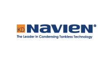 Navien logo with orange “KD” icon and blue text, “The Leader in Condensing Tankless Technology”