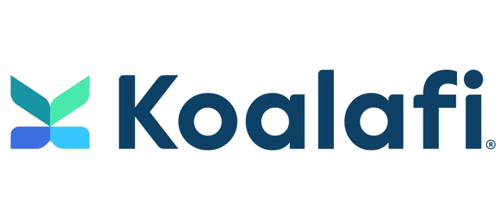 Koalafi logo: abstract blue and green graphic with dark blue text.