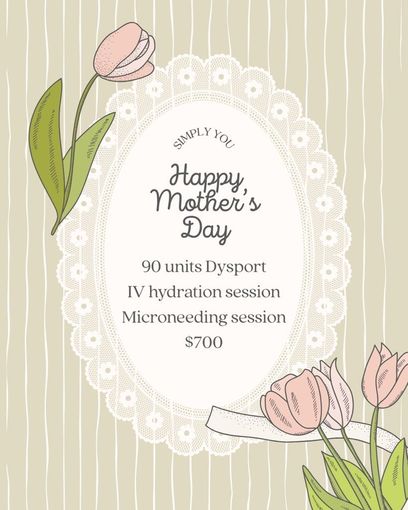 Mother's Day spa gift card with pink flowers, lace border, and beige striped background