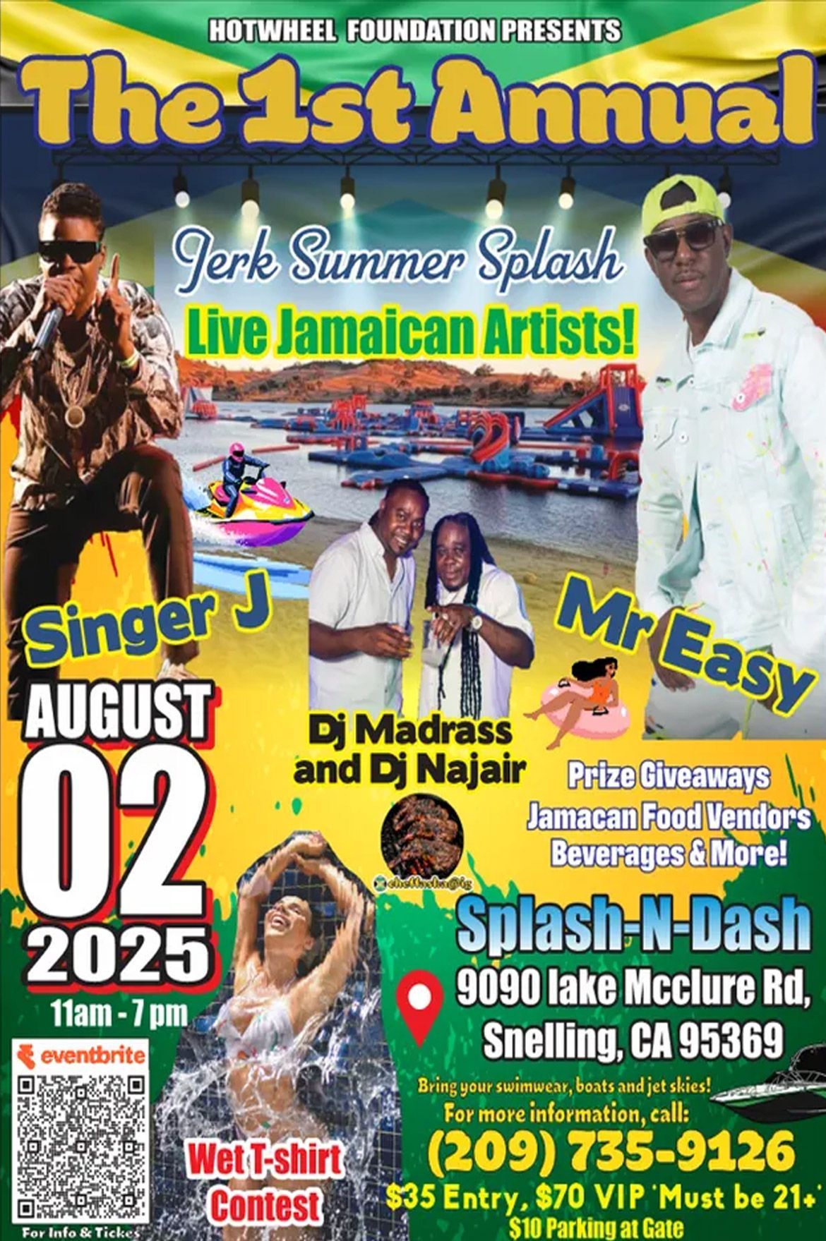 A poster for the first annual Jerk Summer Splash, live Jamaican artists