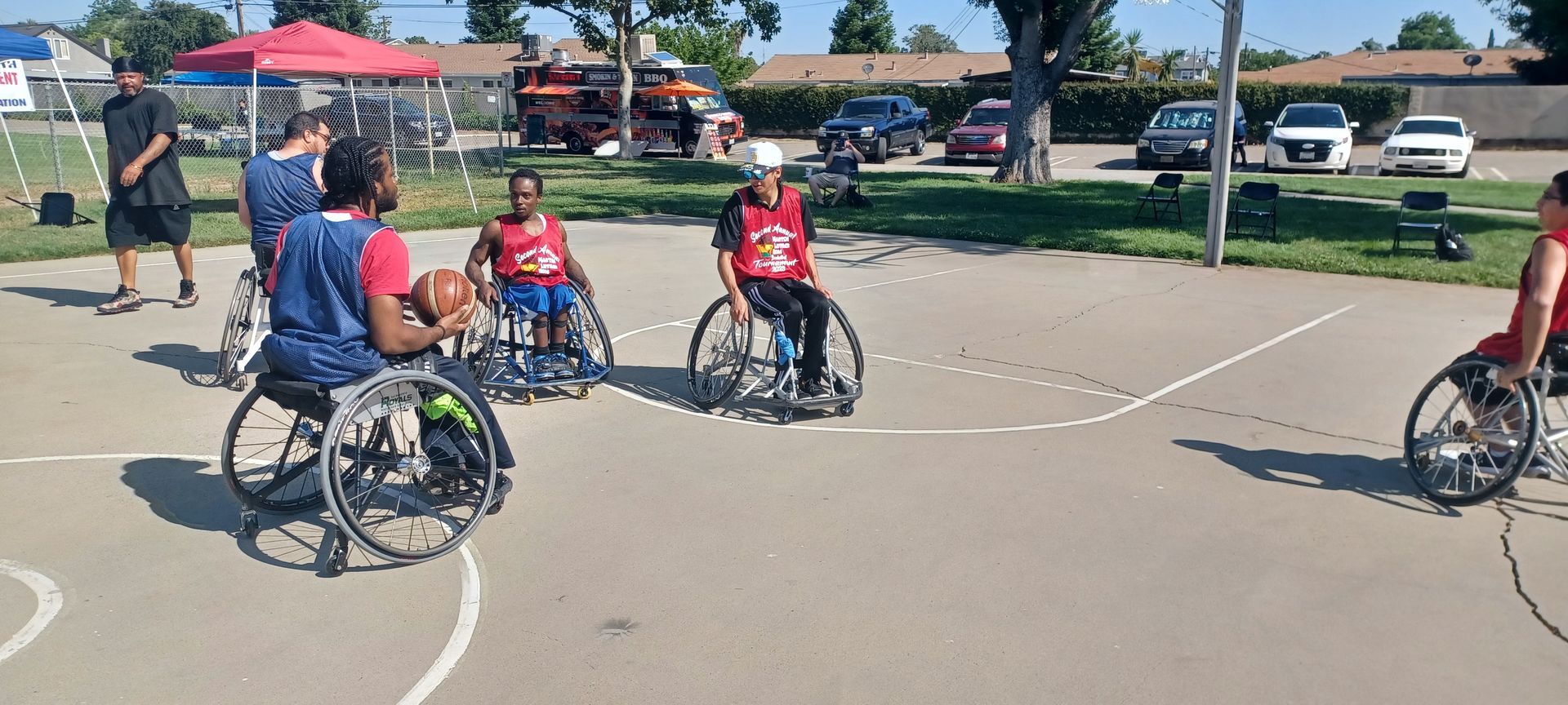 Disabled men playing basketball