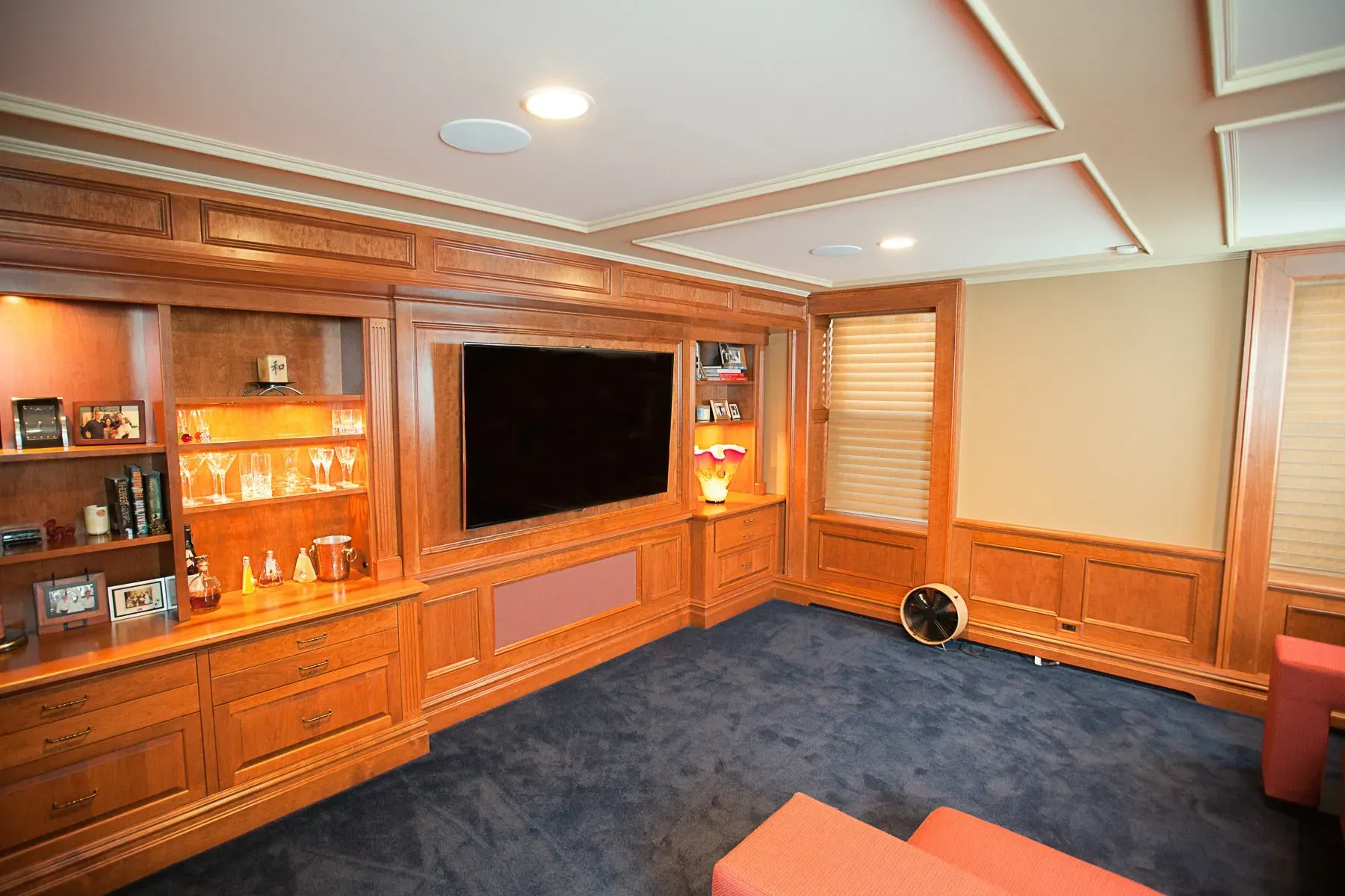 Recessed lighting installed in basement