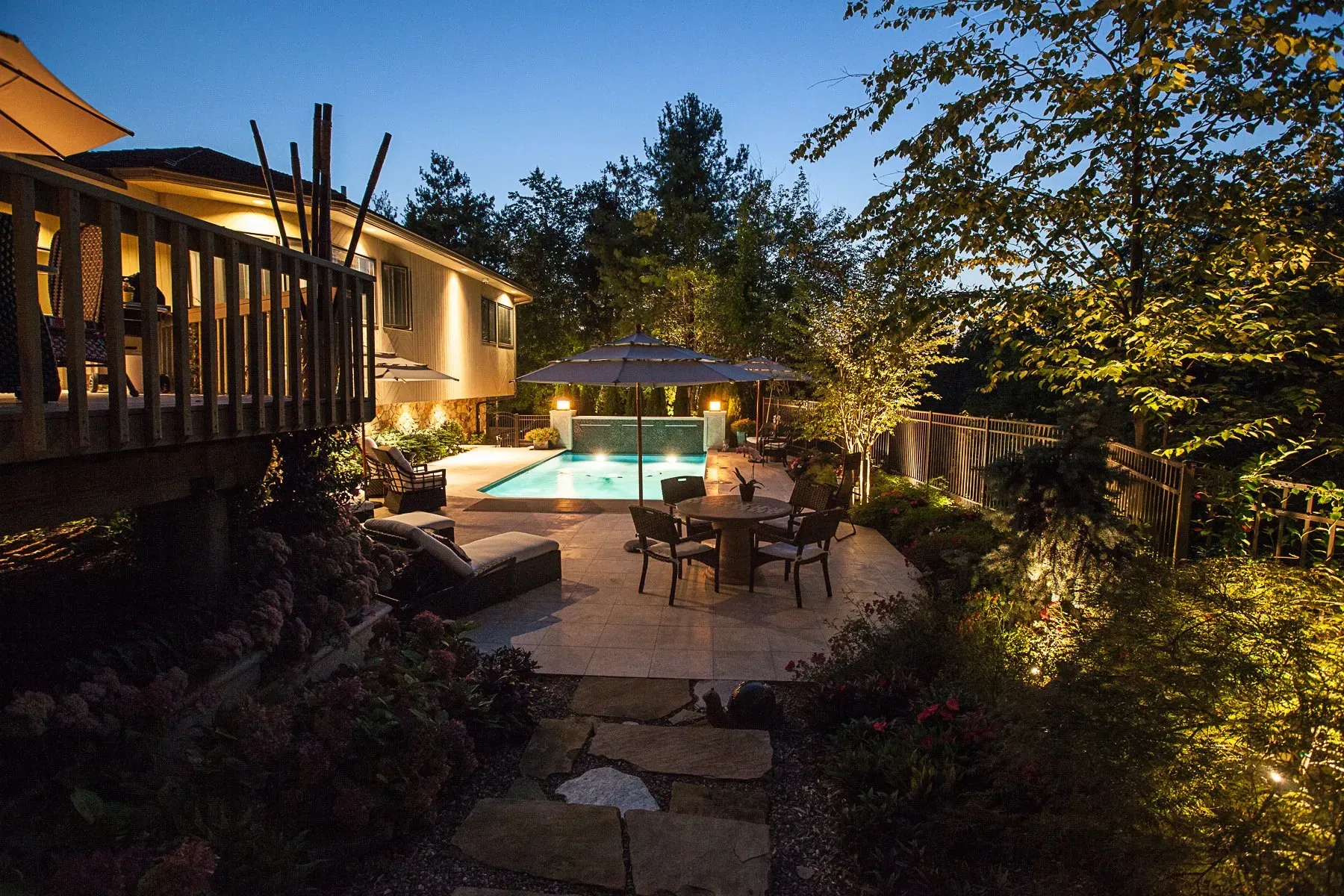Custom outdoor pool and landscape lighting