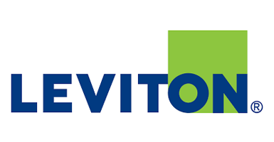 Leviton logo: dark blue text with a green square.