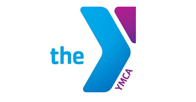 The YMCA logo: blue chevron shape with purple upper-right triangle, 