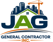 Logo for JAG General Contractor Inc. featuring a city skyline, a crane, and a house outline above the bold text.