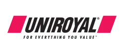 Uniroyal logo with black text and pink rectangles.