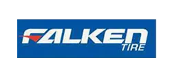 Falken tire logo on a blue rectangle; white text, red and blue accent.