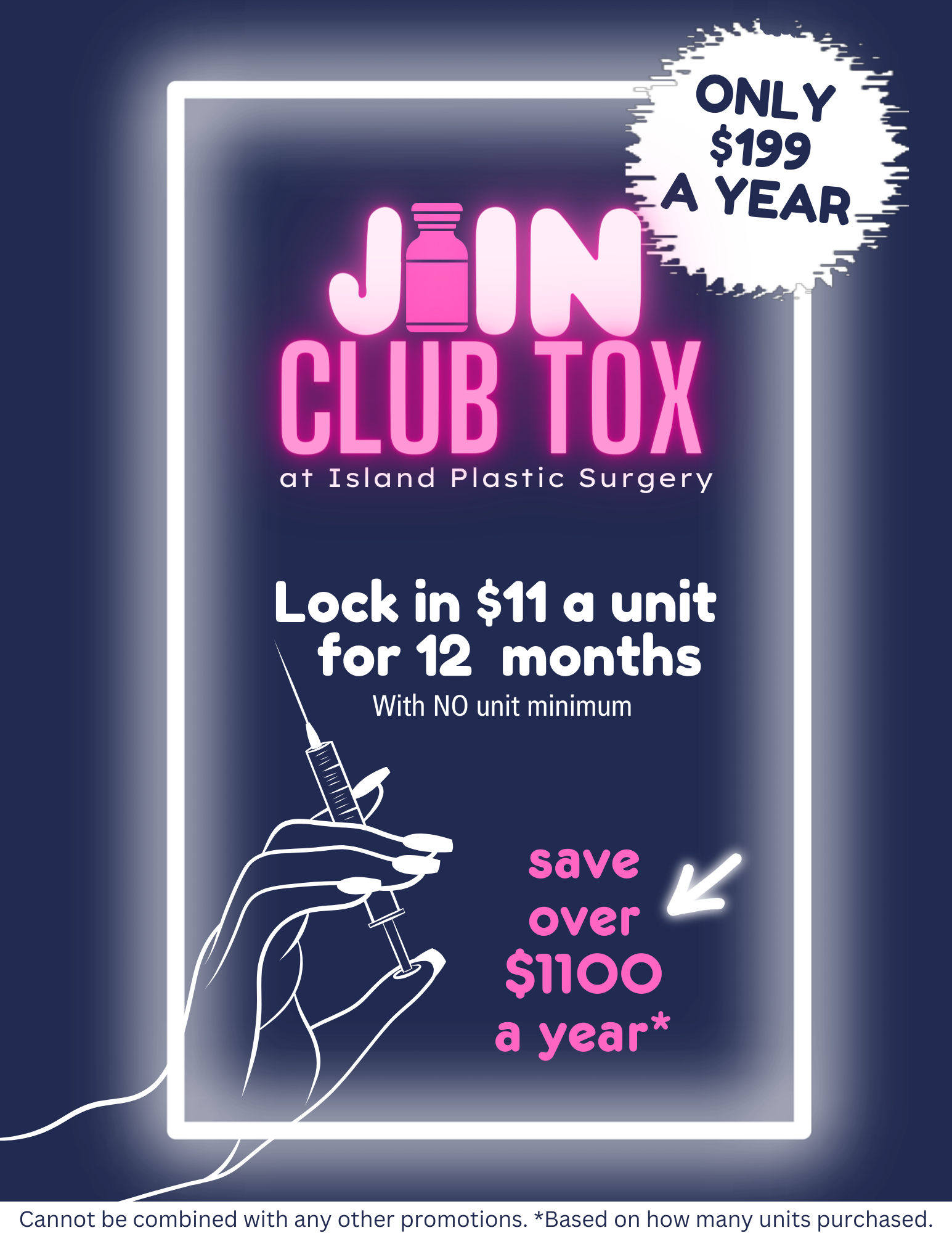 A poster that says join club tox at island plastic surgery