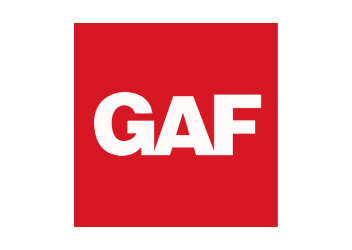 GAF logo in white letters on a red square background
