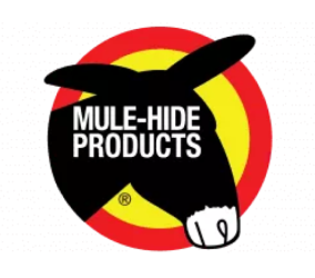 Mule-Hide Products logo with black mule silhouette over red and yellow circle