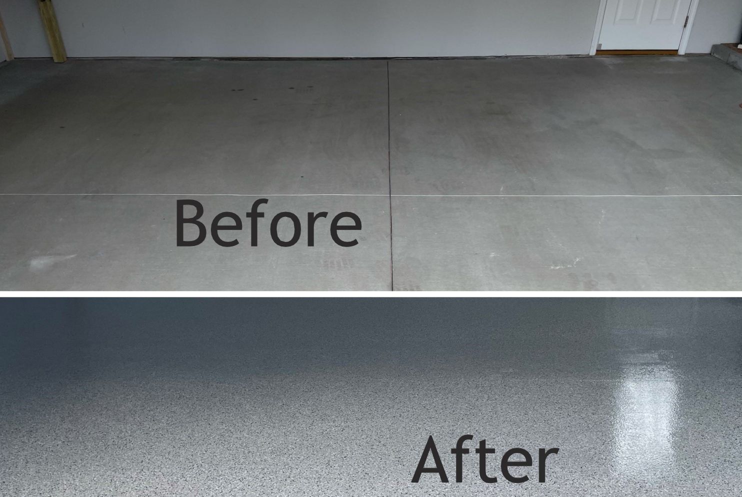 a before and after photo of a garage floor .