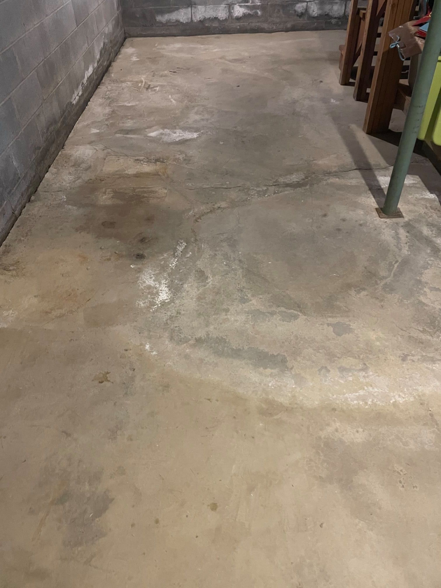 a close up of a concrete floor in a basement .