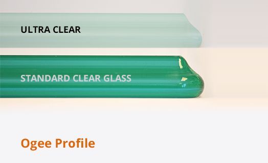 Comparison of two glass samples with an Ogee profile: a light-tinted Ultra Clear and a green-tinted Standard Clear Glass.