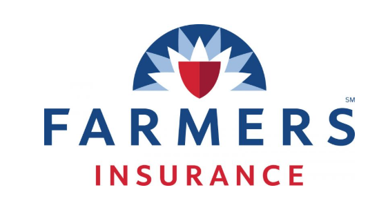 Farmers Insurance logo with blue, red, and white shield emblem and text.
