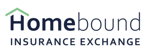 Homebound Insurance Exchange logo with blue and green house icon and navy text