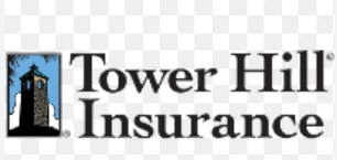 Tower Hill Insurance logo with a blue tower icon and black text on a transparent background