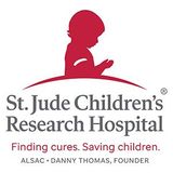 St. Jude Children’s Research Hospital logo with red child silhouette and tagline “Finding cures. Saving children.”