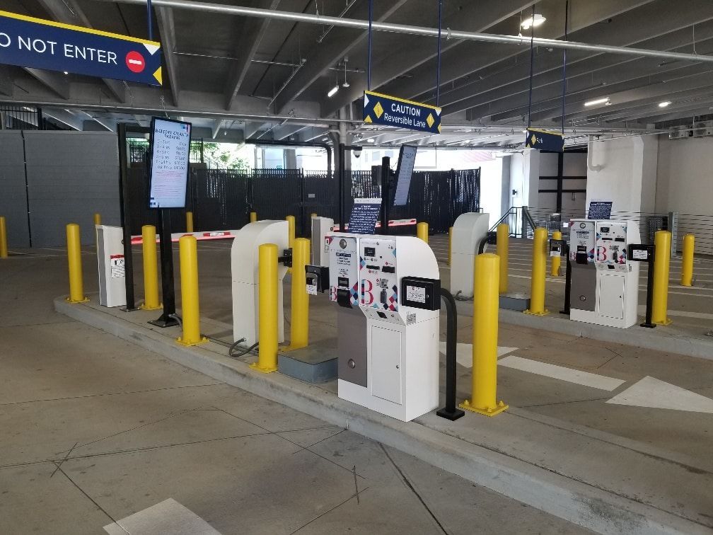 A parking garage with a sign that says do not enter