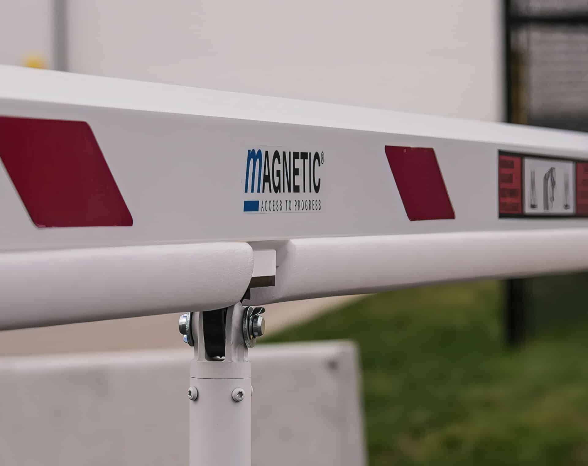 A white magnetic barrier with red and blue stripes