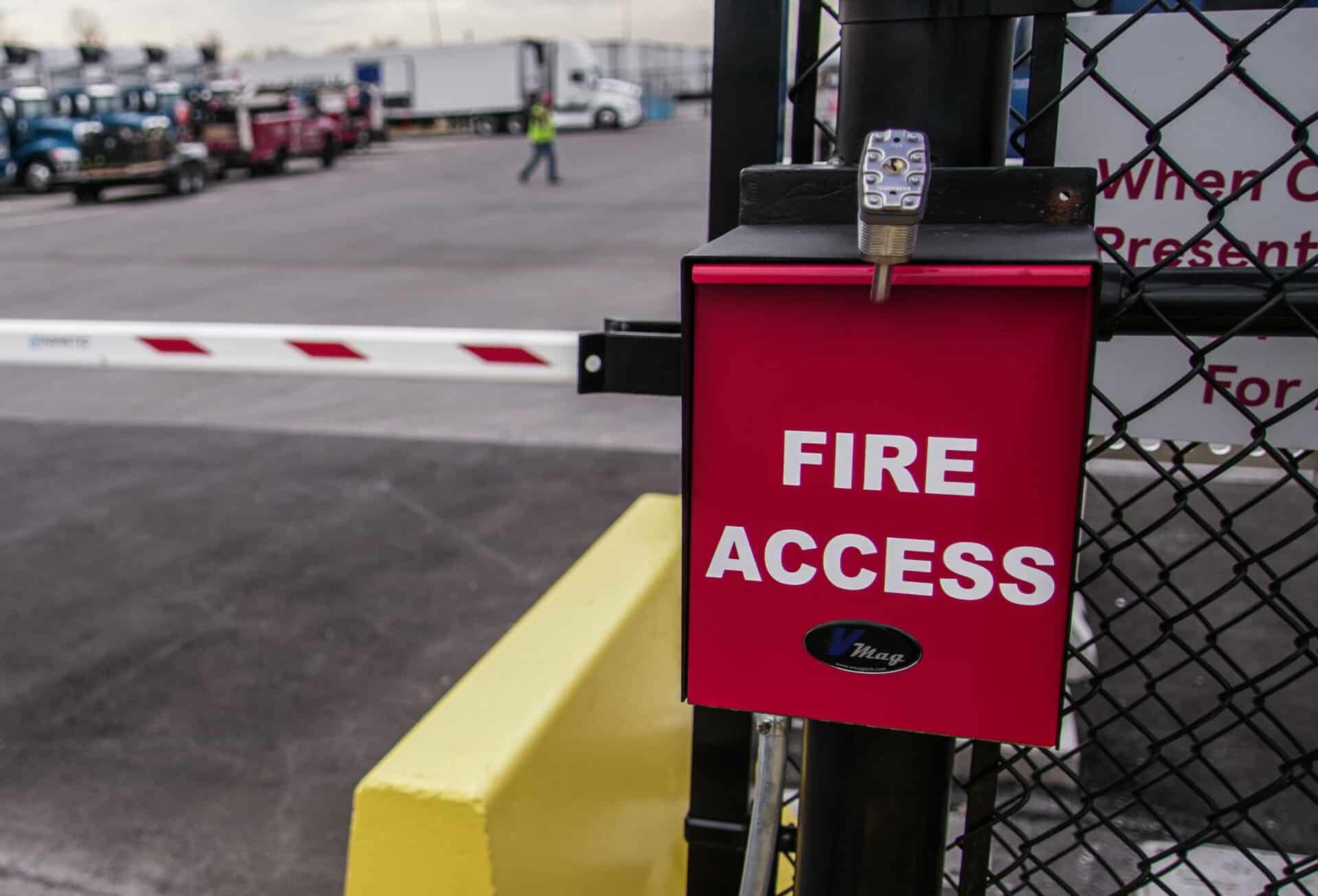 A red box that says fire access on it