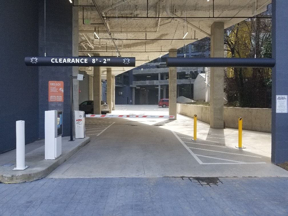 A parking garage with a sign that says clearance