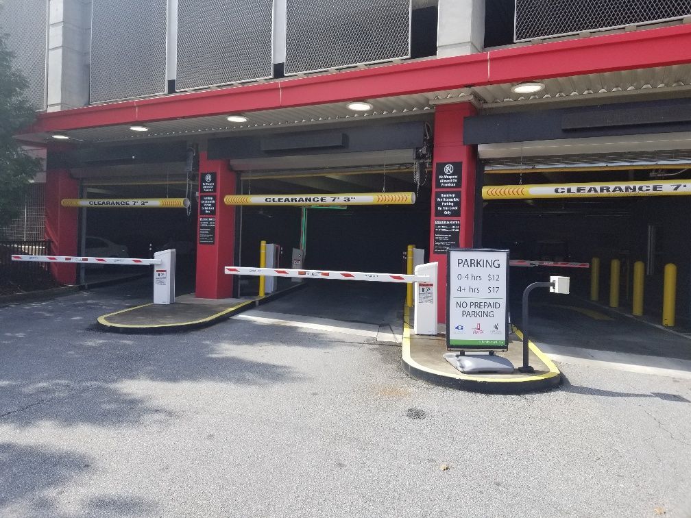 A parking garage with a sign that says clearance