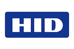 A blue and white hid logo on a white background.
