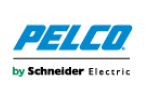 The pelco by schneider electric logo is blue and white.