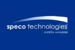 The speco technologies logo is on a blue background.
