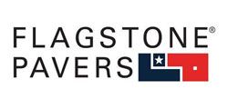 Flagstone Pavers logo in black text with red and blue geometric icon and white star.