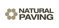 Natural Paving logo with tan hexagons and bold gray text